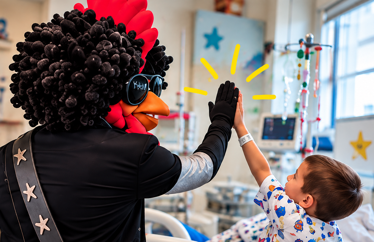 CoccoRock incontra un bambino in ospedale durante un’iniziativa solidale